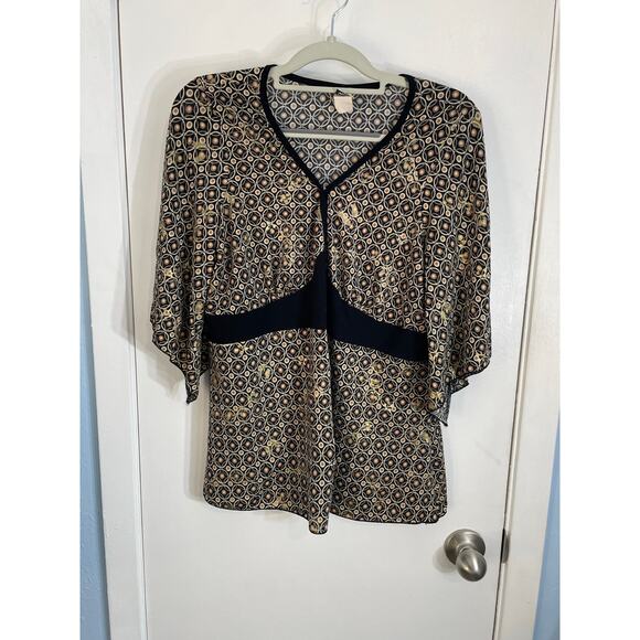 VTG Y2K Babydoll Blouse Medium Gold Abstract Whimsygoth Flutter Sleeve 90s - Picture 1 of 6